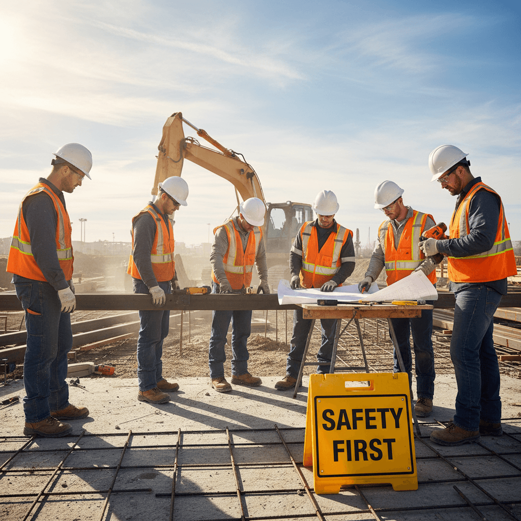 construction crew in safety gear on jobsite