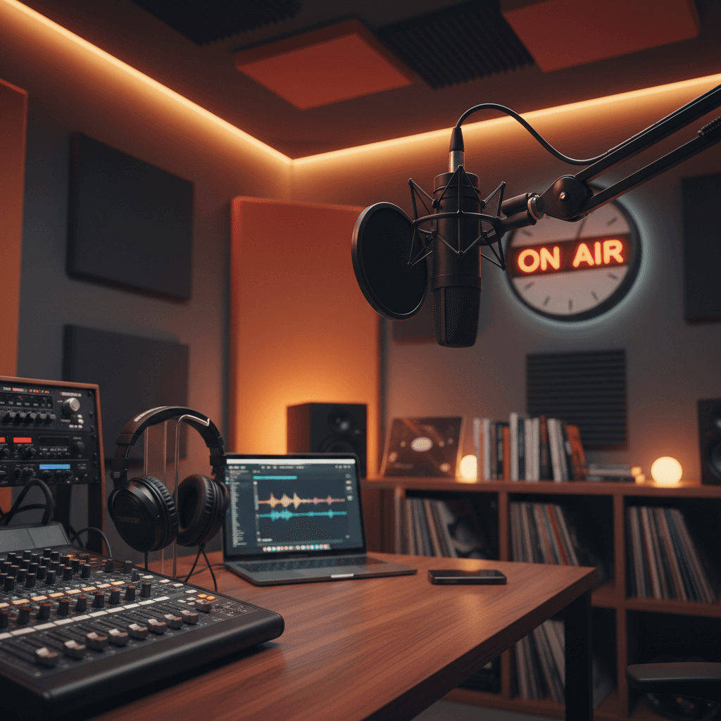 Podcast microphone in studio