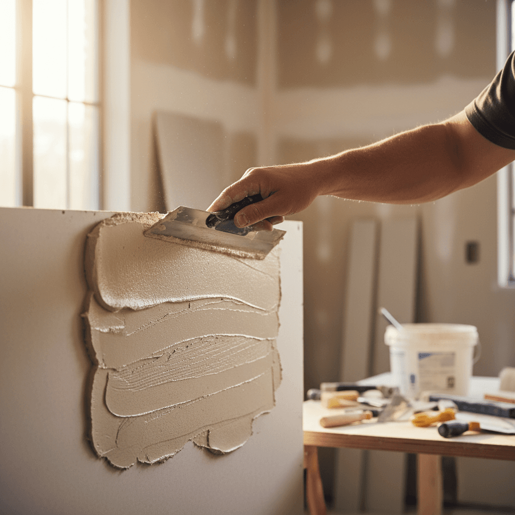 Drywall finisher applying joint compound with a trowel